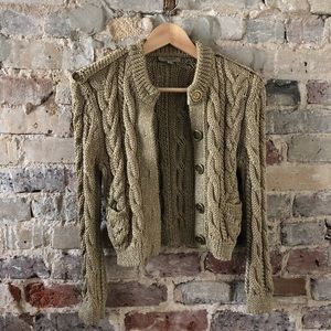 BURBERRY Gold Knit Cardigan Sweater